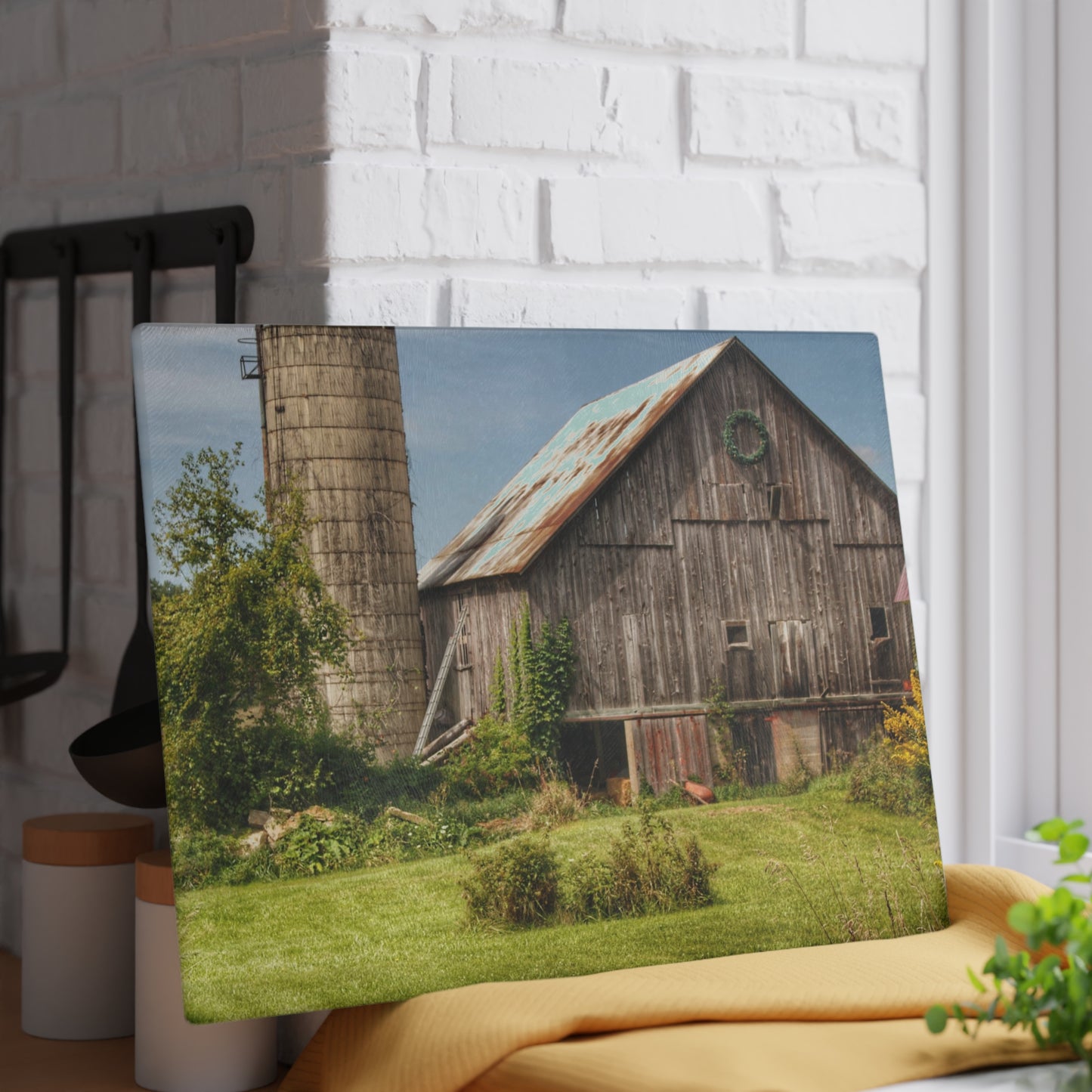 U R There Photography Churchill Christmas Barn in Summer Rustic Farmhouse Tempered-Glass Cutting Board