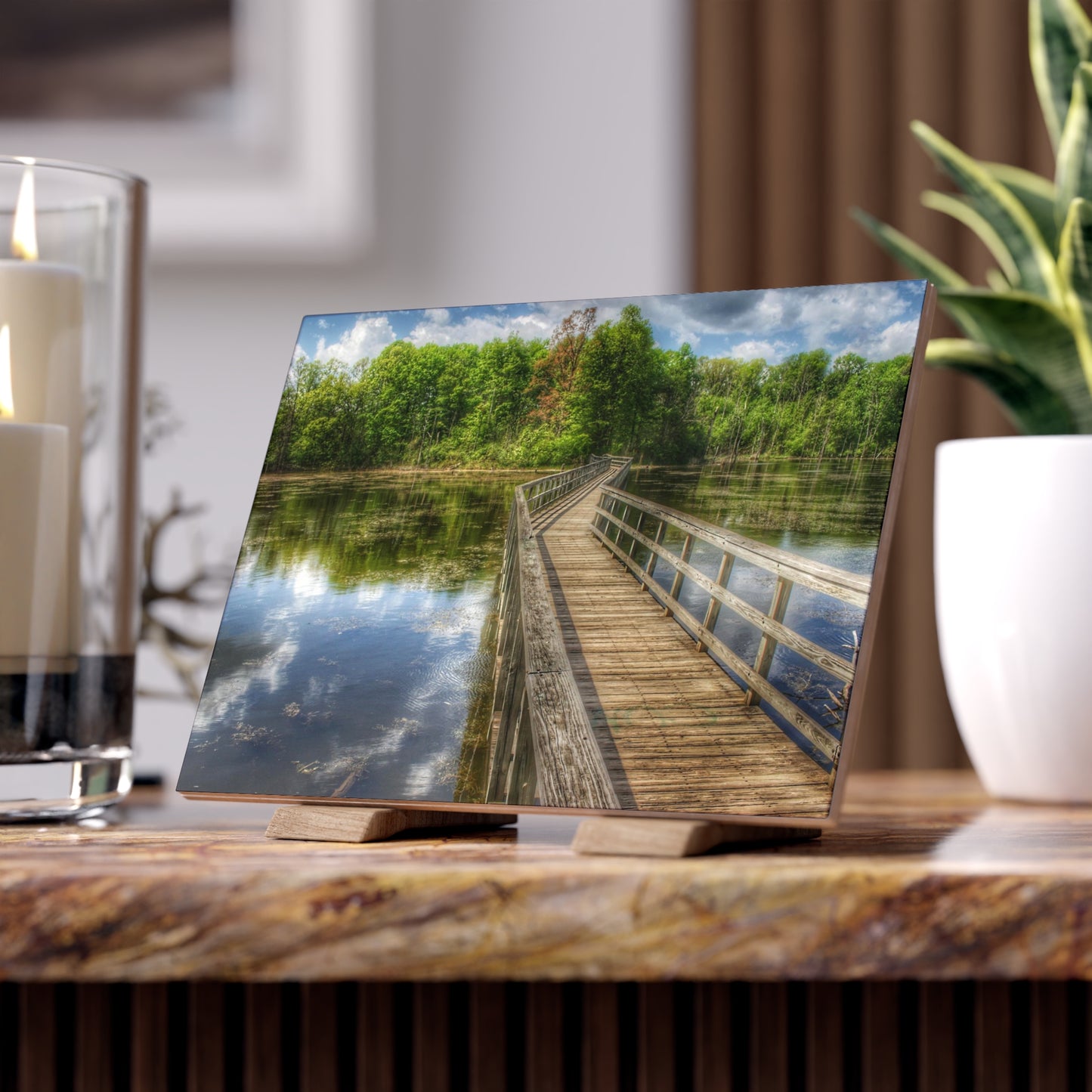 U R There Photography Linear Park Bridge in Lapeer III Rustic Farmhouse Decorative Ceramic Tile