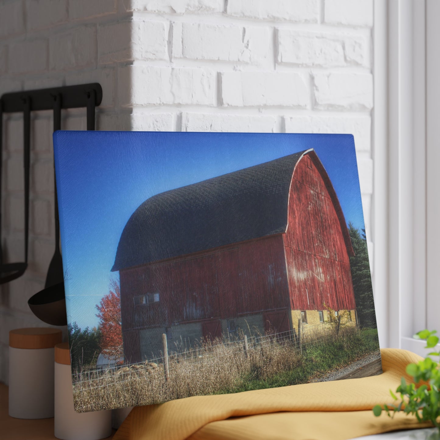 U R There Photography Big Red II Rustic Farmhouse Tempered-Glass Cutting Board