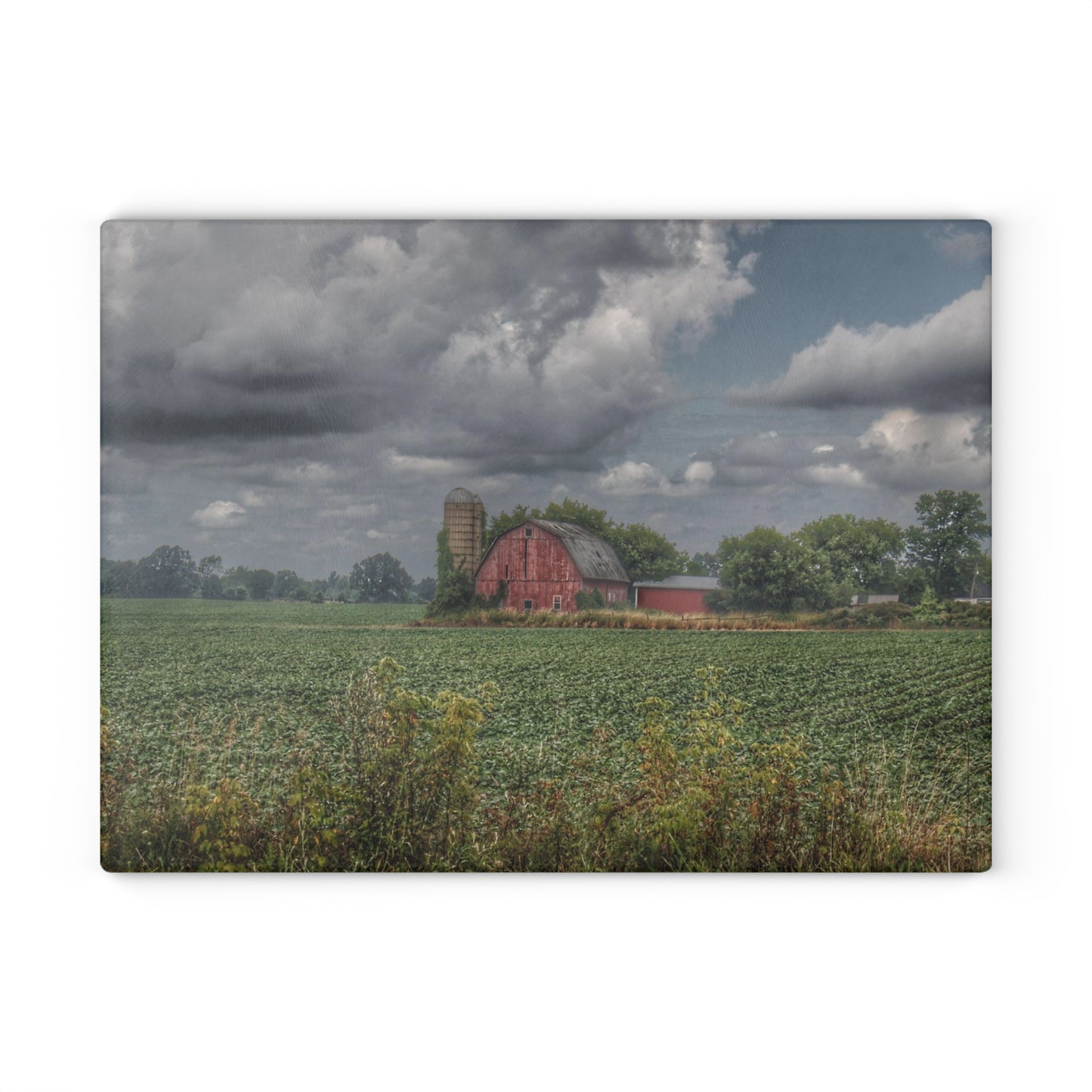 U R There Photography Church Road Red Rustic Farmhouse Tempered-Glass Cutting Board