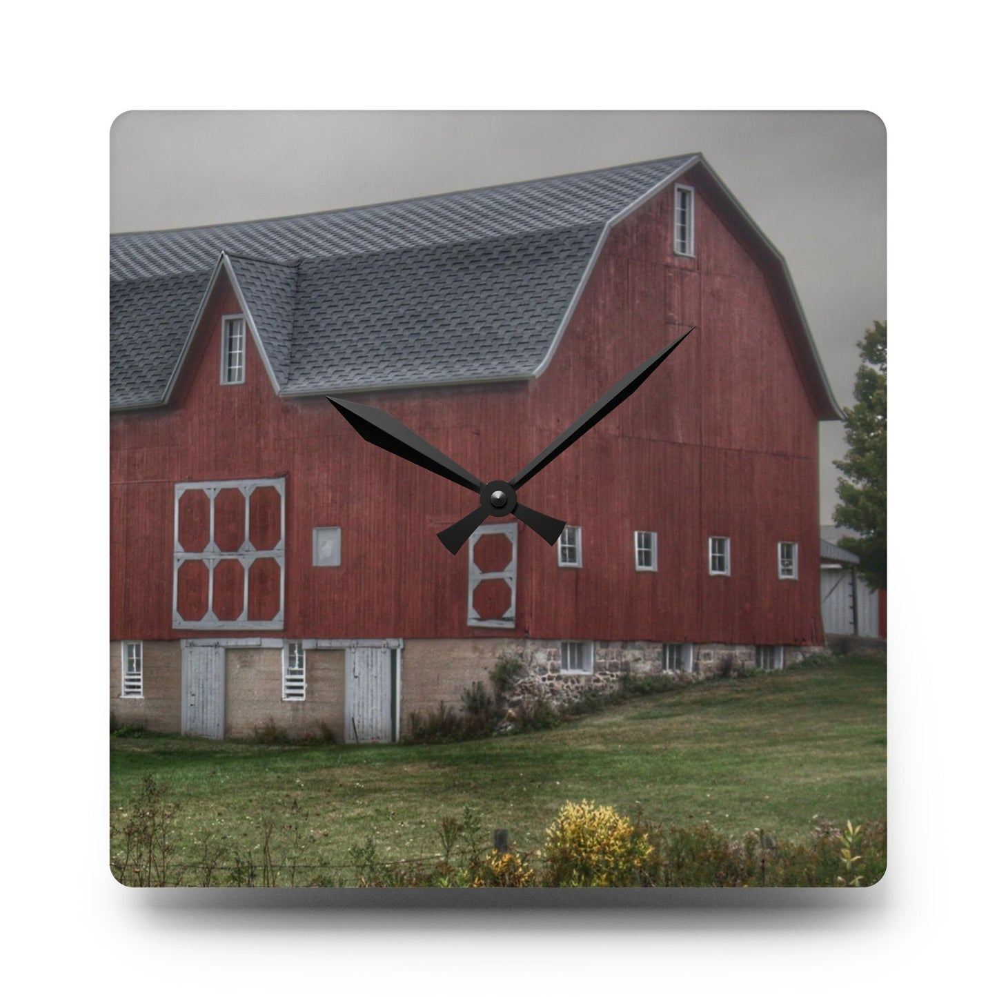 U R There Photography Vassar Road Red I Rustic Farmhouse Acrylic Analog Wall Clock