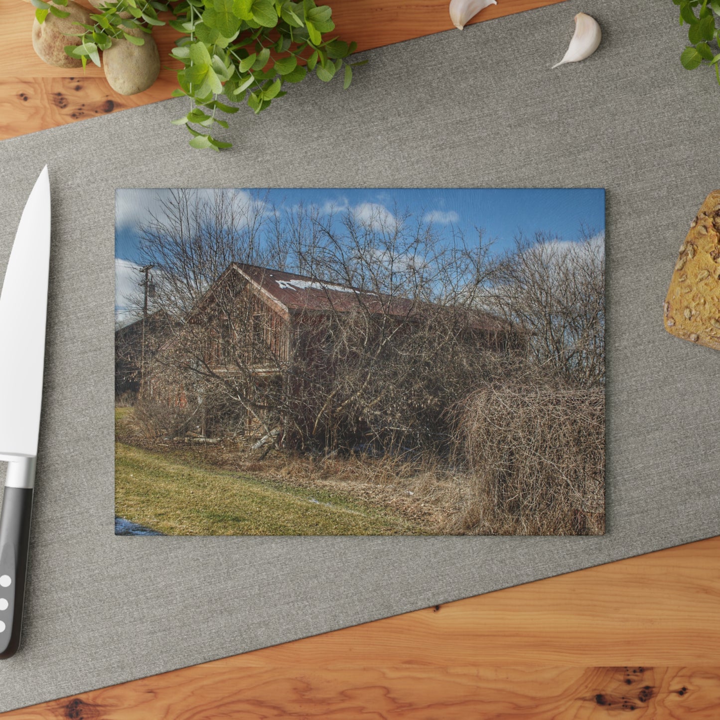 U R There Photography Buried Burnside Greys I Rustic Farmhouse Tempered-Glass Cutting Board