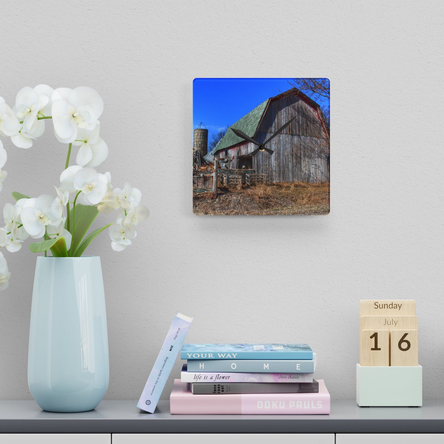 U R There Photography Romeo Plank Road Forgotten Greys Rustic Farmhouse Acrylic Analog Wall Clock