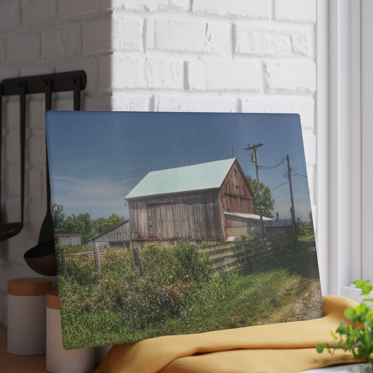 U R There Photography Castle Road Cow Barn I Rustic Farmhouse Tempered-Glass Cutting Board
