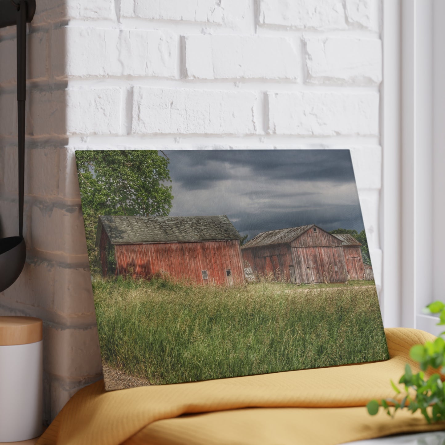 U R There Photography Hunters Creek Reds Rustic Farmhouse Tempered-Glass Cutting Board
