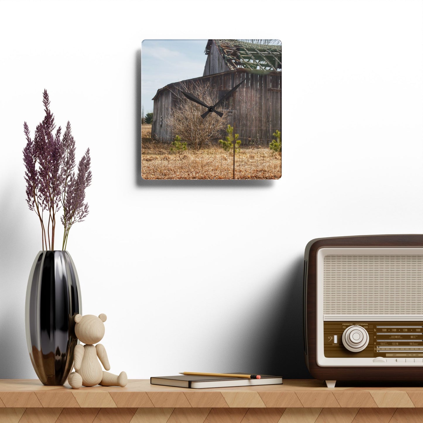 U R There Photography Leix Road Forgotten Grey II Rustic Farmhouse Acrylic Analog Wall Clock