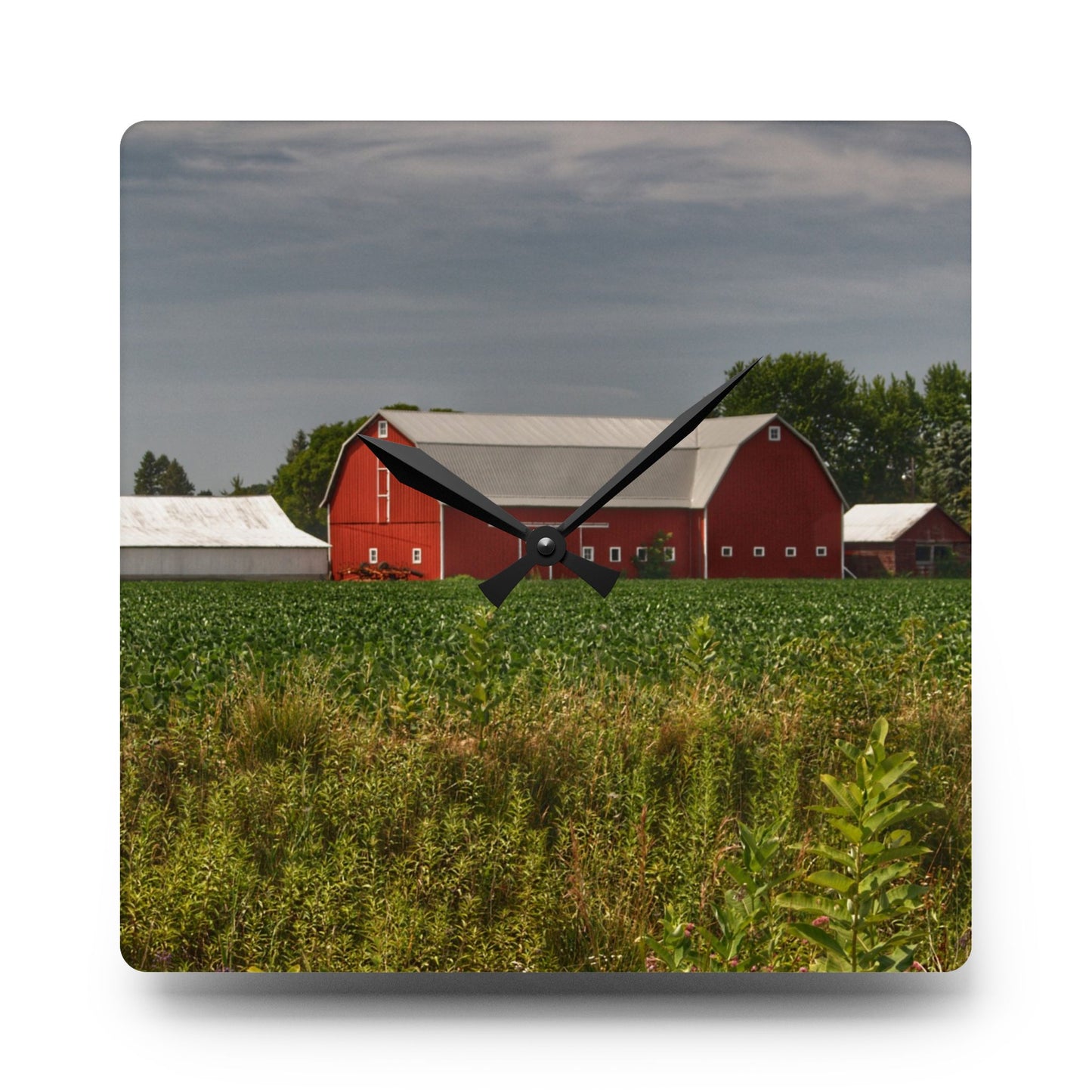 U R There Photography Townline Road Red Rustic Farmhouse Acrylic Analog Wall Clock