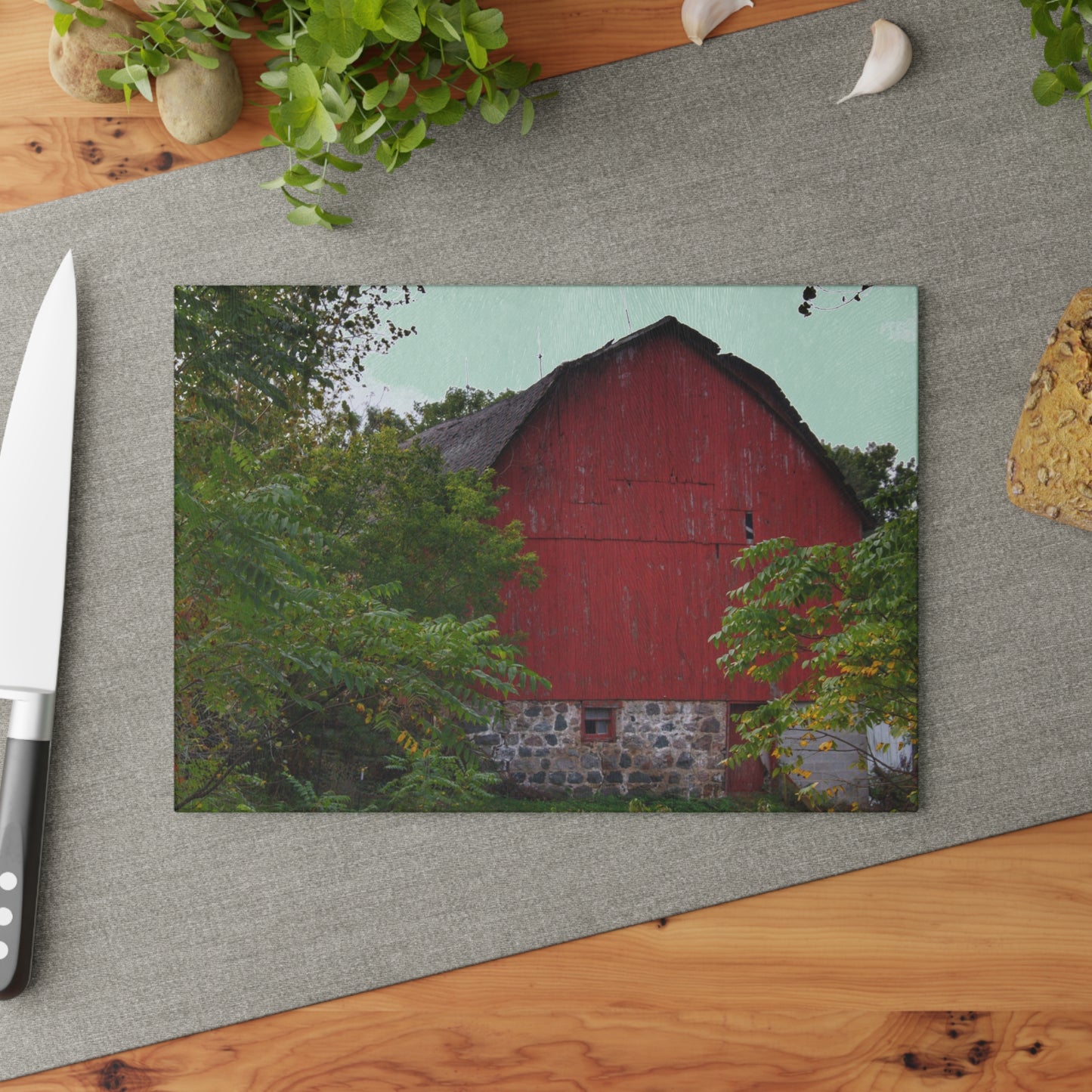 U R There Photography Brown Road Hidden Red II Rustic Farmhouse Tempered-Glass Cutting Board