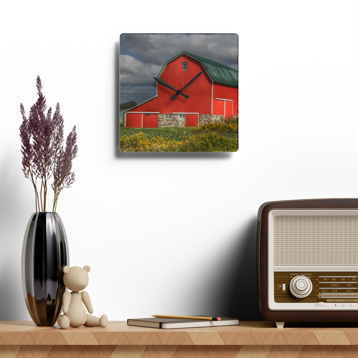 Rustic Farmhouse Wall Clock featuring Valentines Fieldstone Red