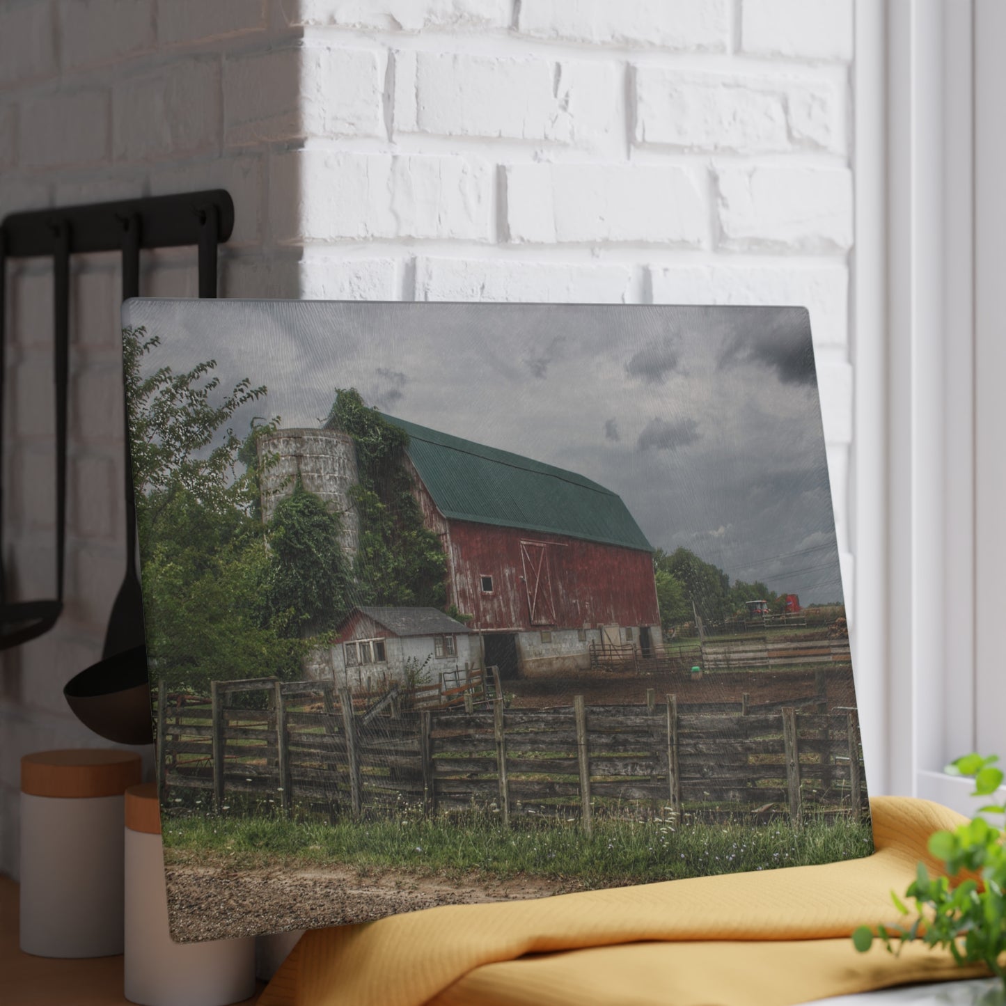 U R There Photography West Hunters Creek Road Red I Rustic Farmhouse Tempered-Glass Cutting Board