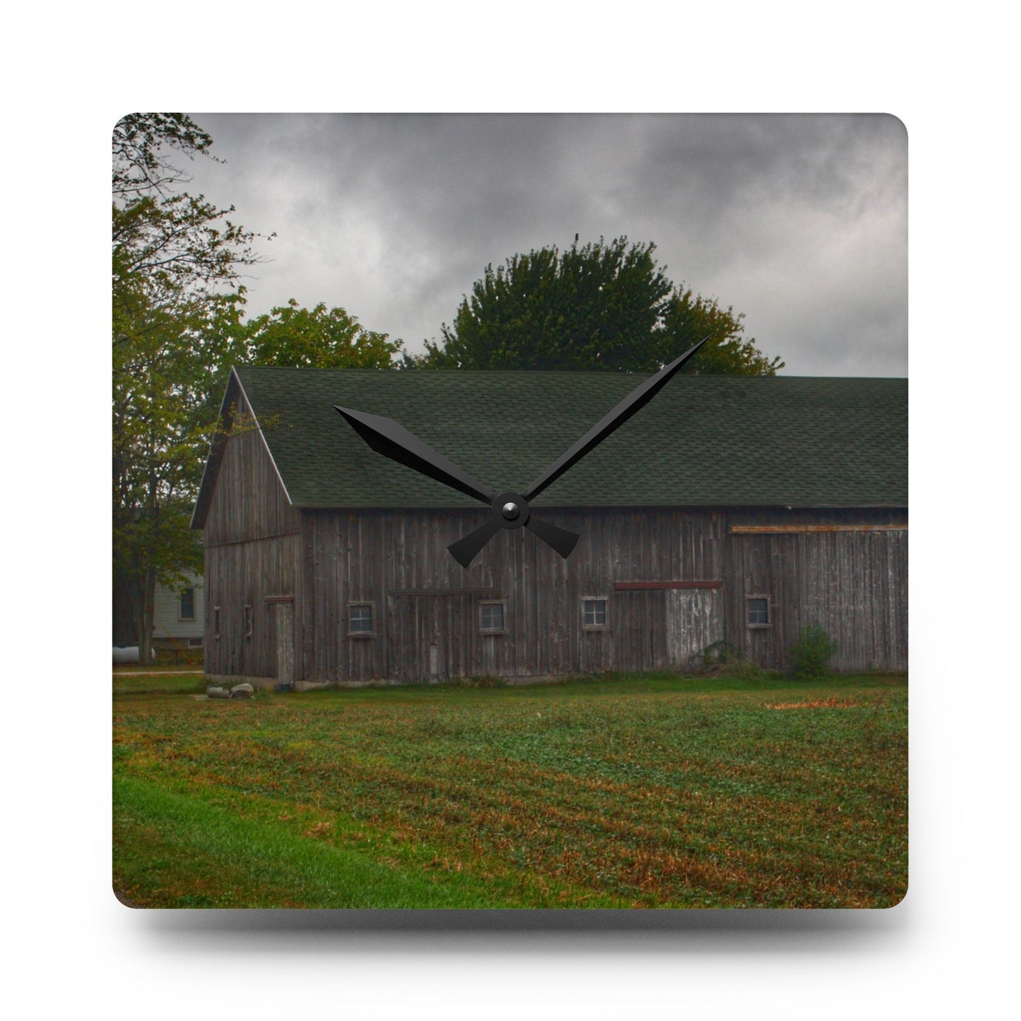 U R There Photography Weaver Road Grey Rustic Farmhouse Acrylic Analog Wall Clock