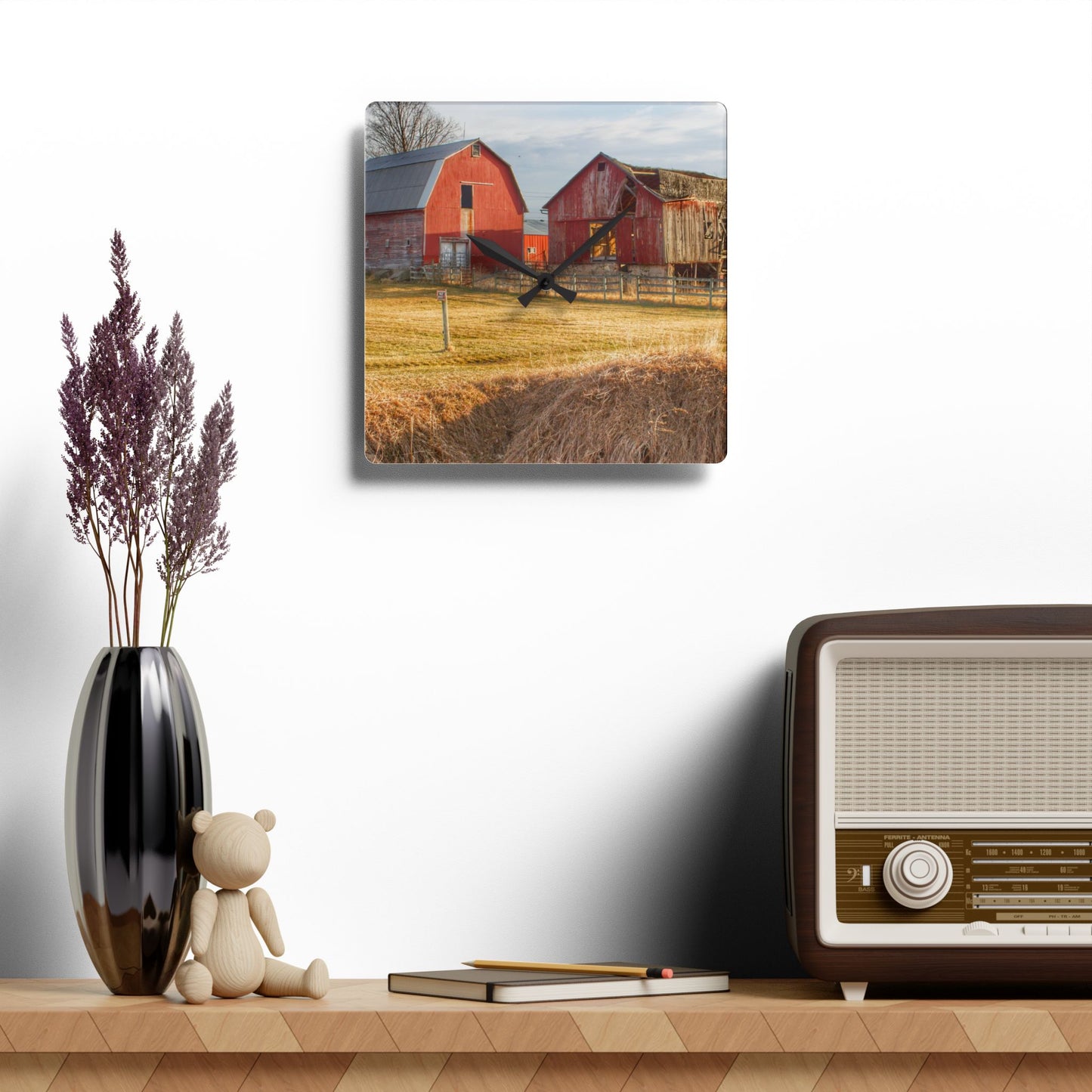U R There Photography Irish Road Old Reds II Rustic Farmhouse Acrylic Analog Wall Clock