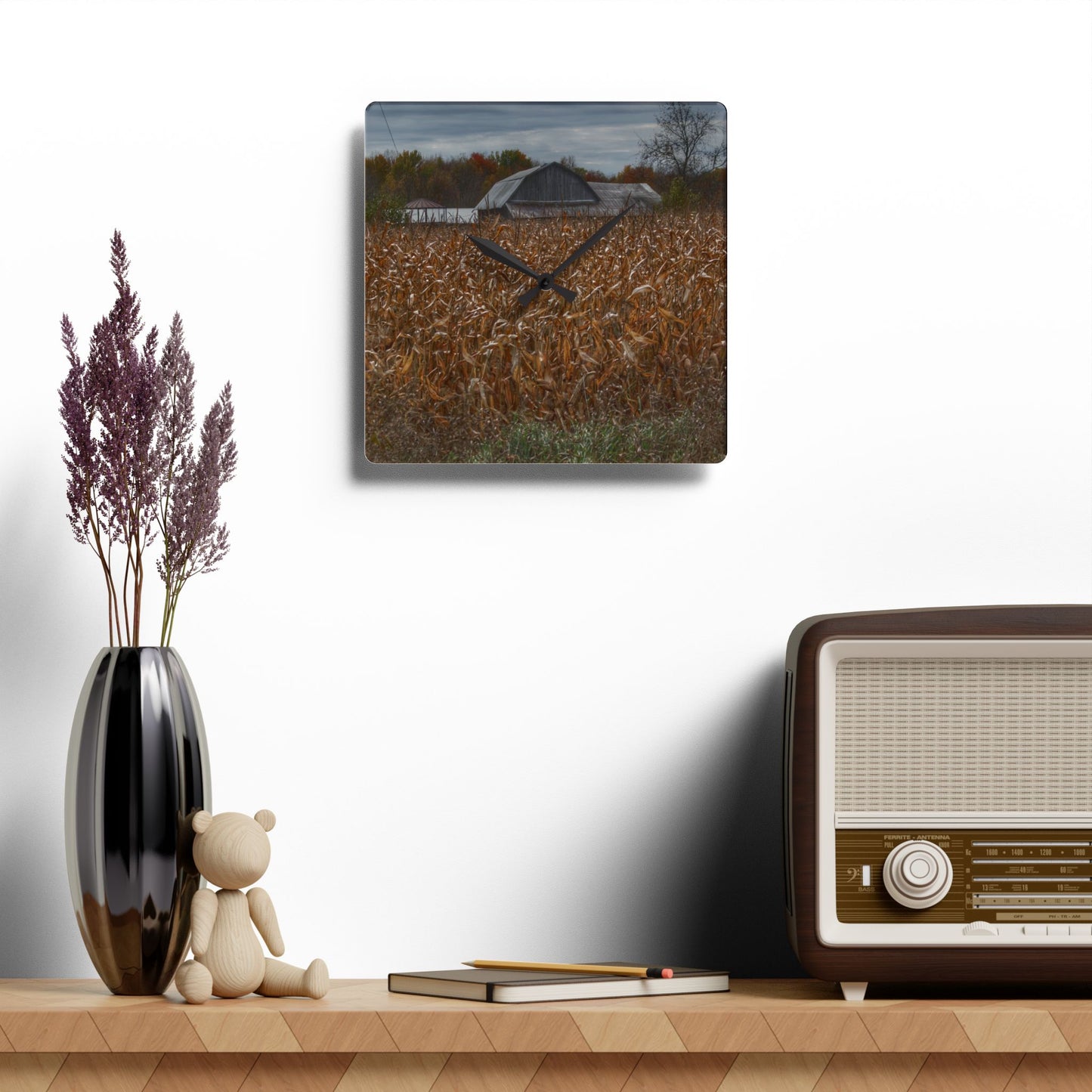 U R There Photography North State Road Grey Rustic Farmhouse Acrylic Analog Wall Clock