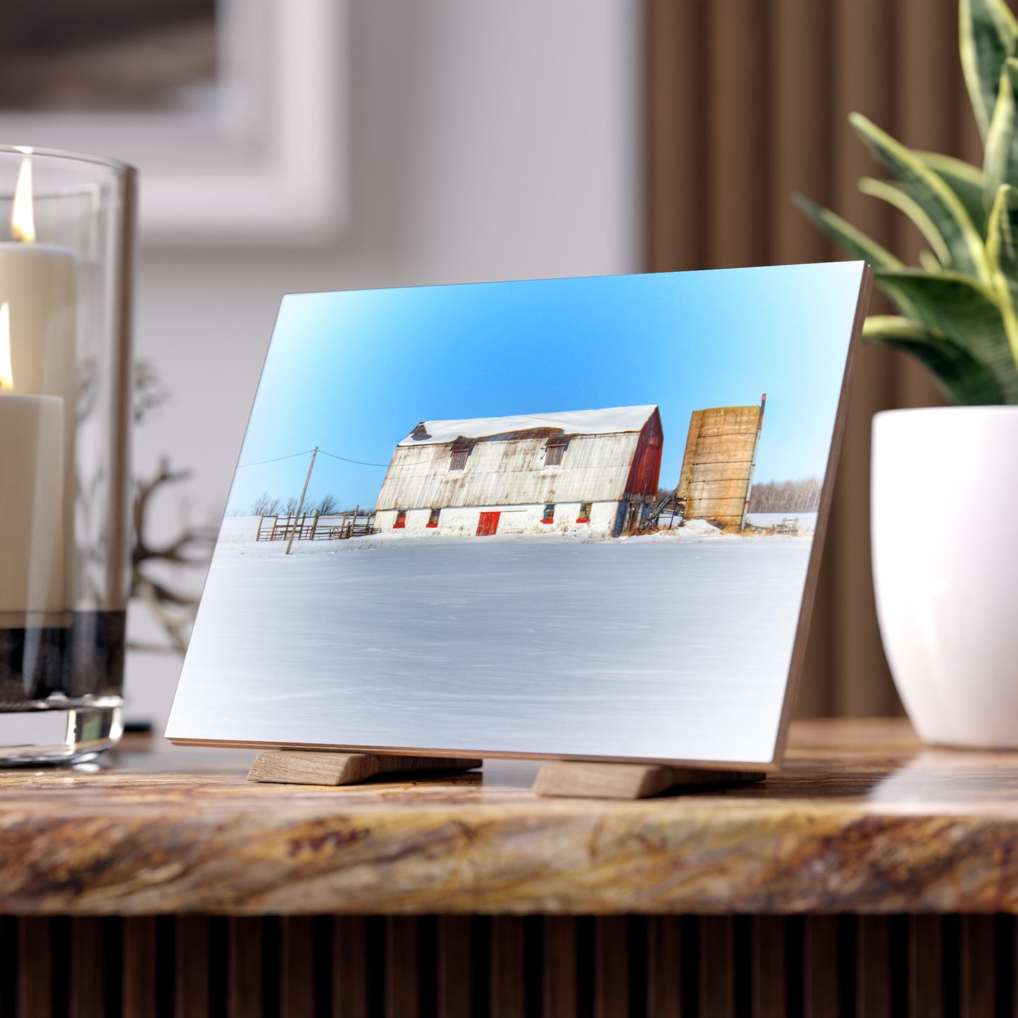 U R There Photography Bay City - Forestville Block Red Rustic Farmhouse Decorative Ceramic Tile