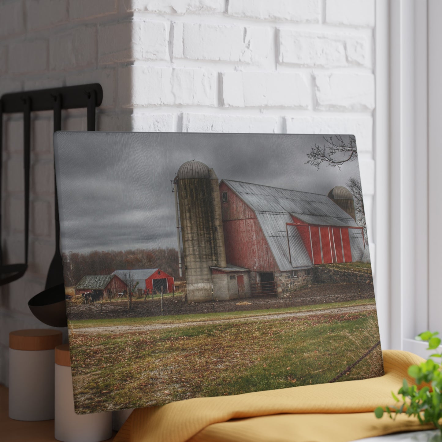 U R There Photography Slattery Roadside Red I Rustic Farmhouse Tempered-Glass Cutting Board