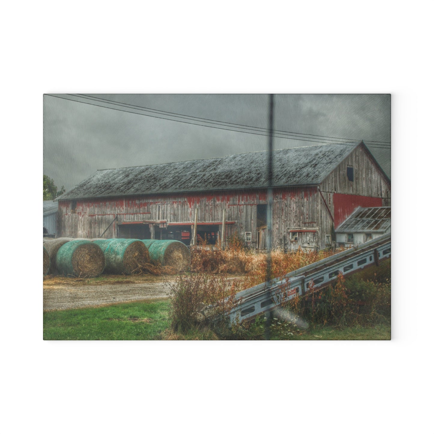 U R There Photography Richville Road Grey I Rustic Farmhouse Tempered-Glass Cutting Board