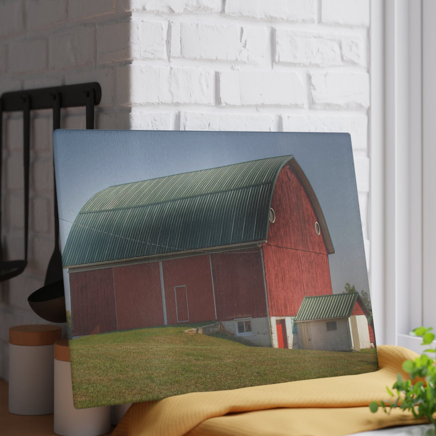 U R There Photography Barnes Road Red I Rustic Farmhouse Tempered-Glass Cutting Board