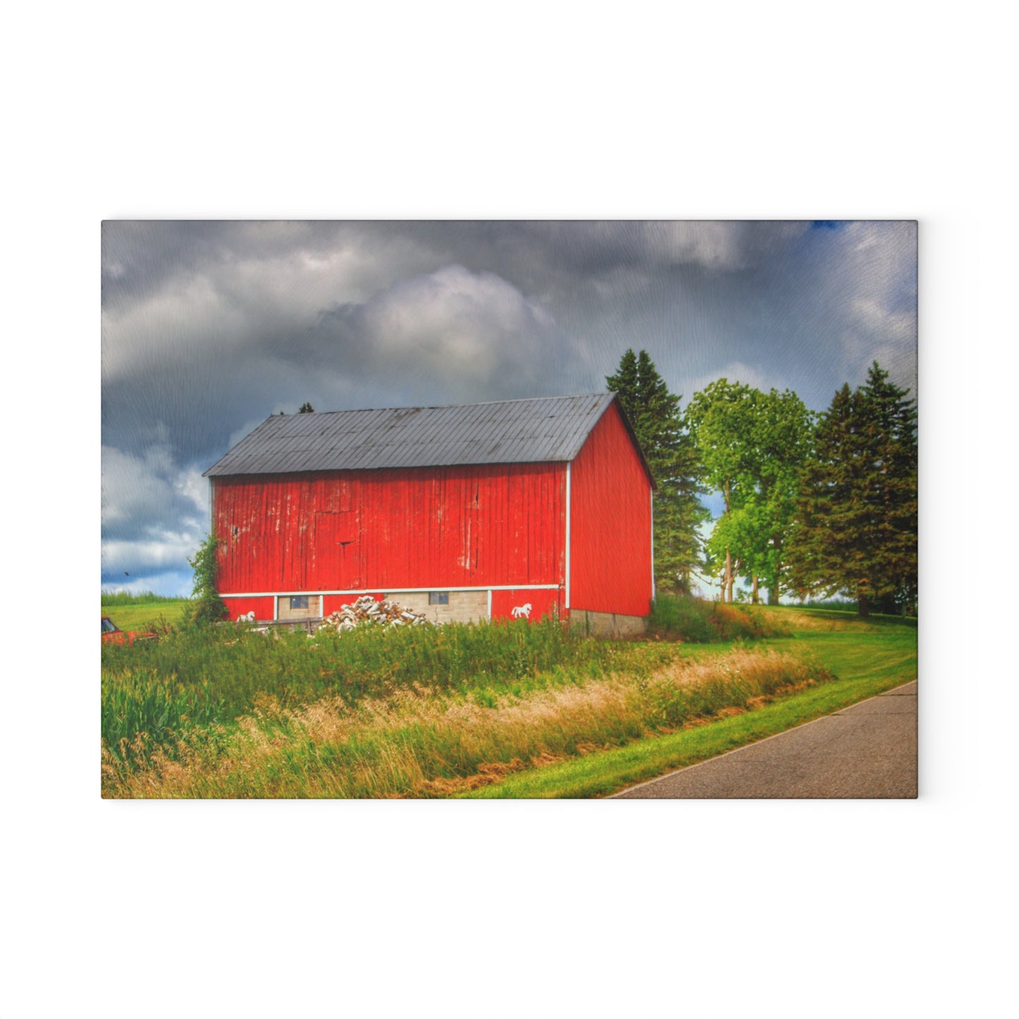 U R There Photography West Brown Horse Barn I Rustic Farmhouse Tempered-Glass Cutting Board