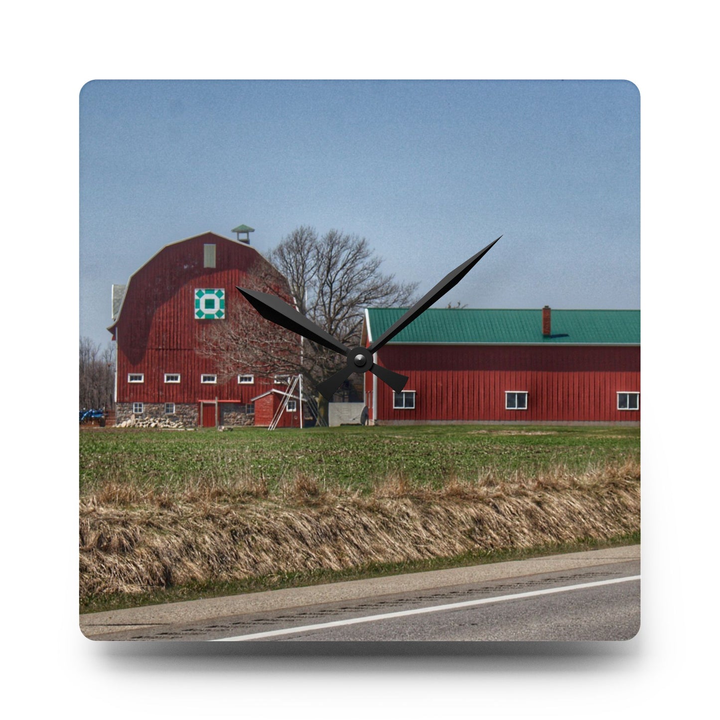 U R There Photography M-15 Quilted Red Rustic Farmhouse Acrylic Analog Wall Clock