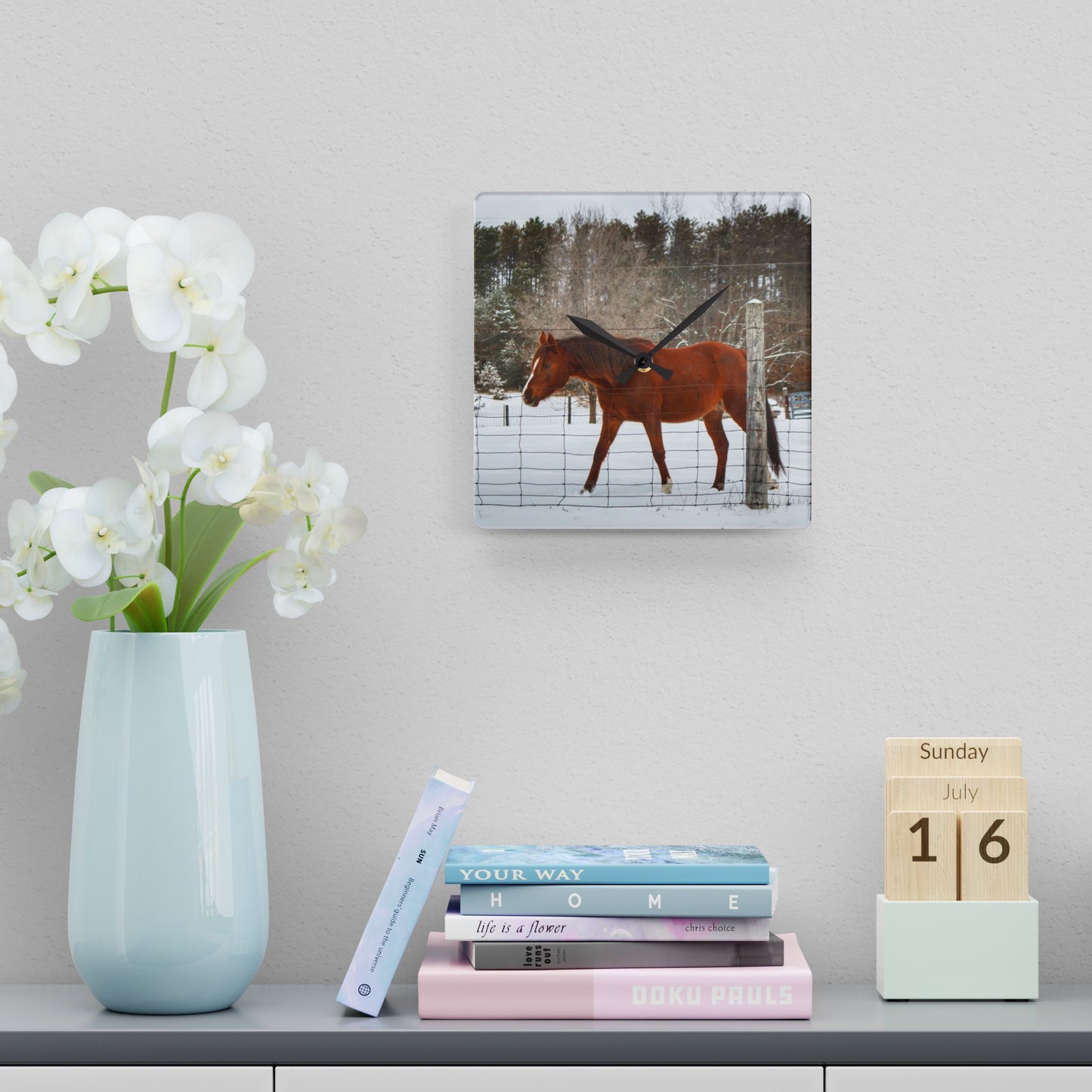 U R There Photography Roadside Chestnut Rustic Farmhouse Acrylic Analog Wall Clock