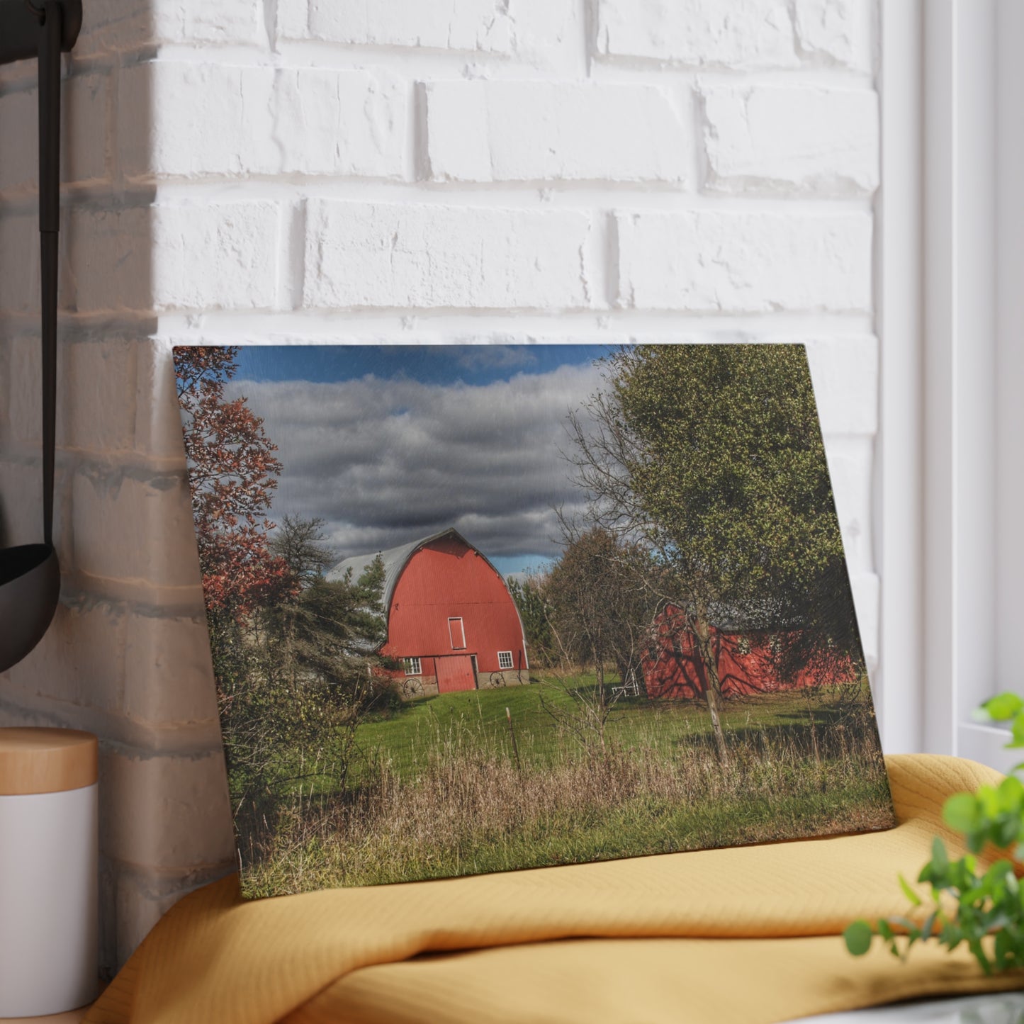 U R There Photography Genesee Road Red III Rustic Farmhouse Tempered-Glass Cutting Board