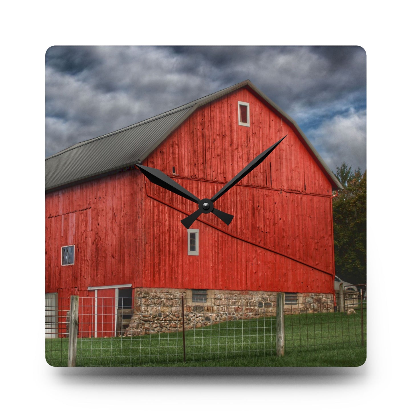 U R There Photography Elba Road Red I Rustic Farmhouse Acrylic Analog Wall Clock
