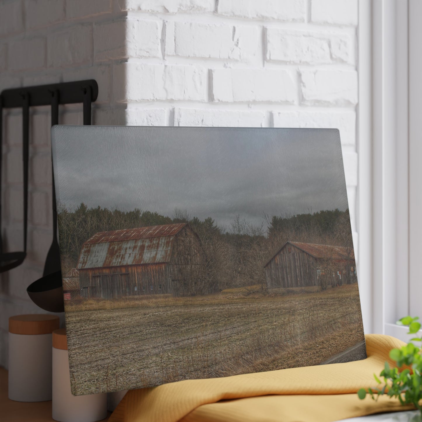 U R There Photography Barns of Arbela III Rustic Farmhouse Tempered-Glass Cutting Board