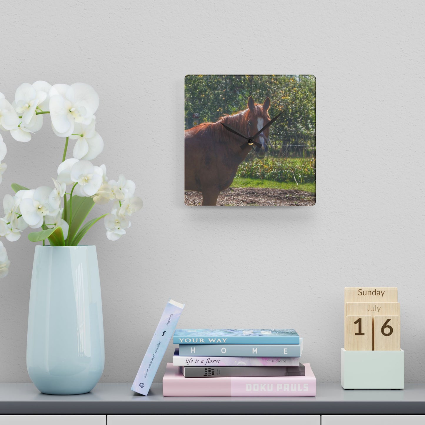 U R There Photography Froede Road Chestnut Brown Rustic Farmhouse Acrylic Analog Wall Clock