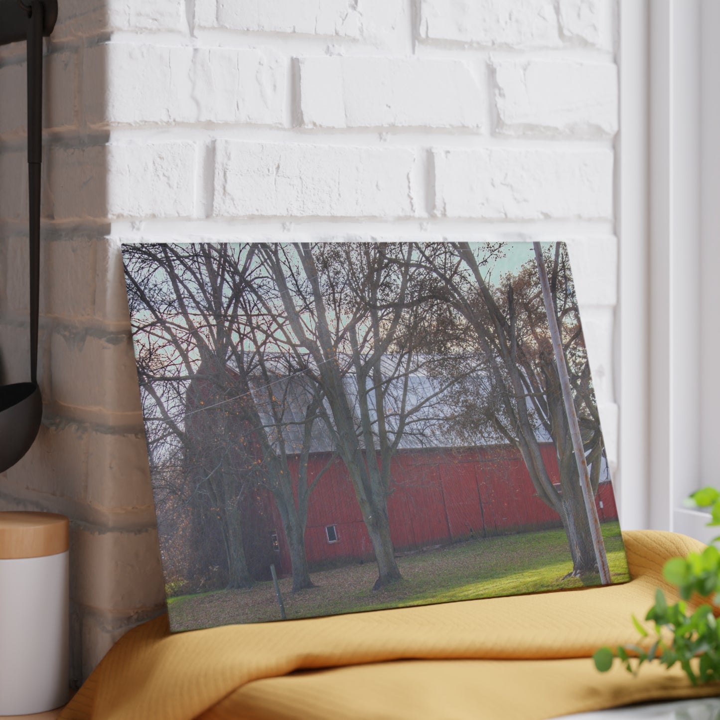 U R There Photography Vienna Road Hidden Red Rustic Farmhouse Tempered-Glass Cutting Board