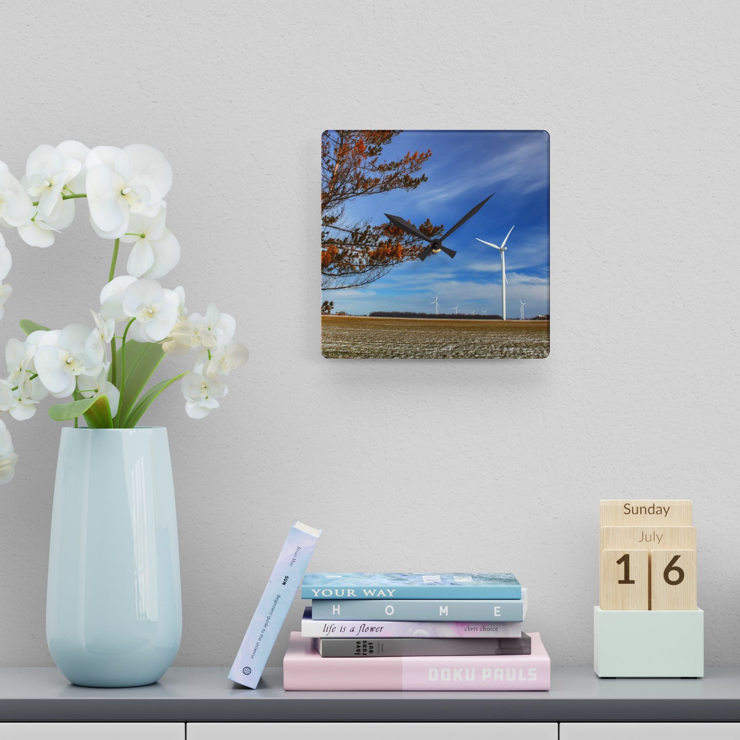 Rustic Farmhouse Wall Clock featuring Winter Windmills