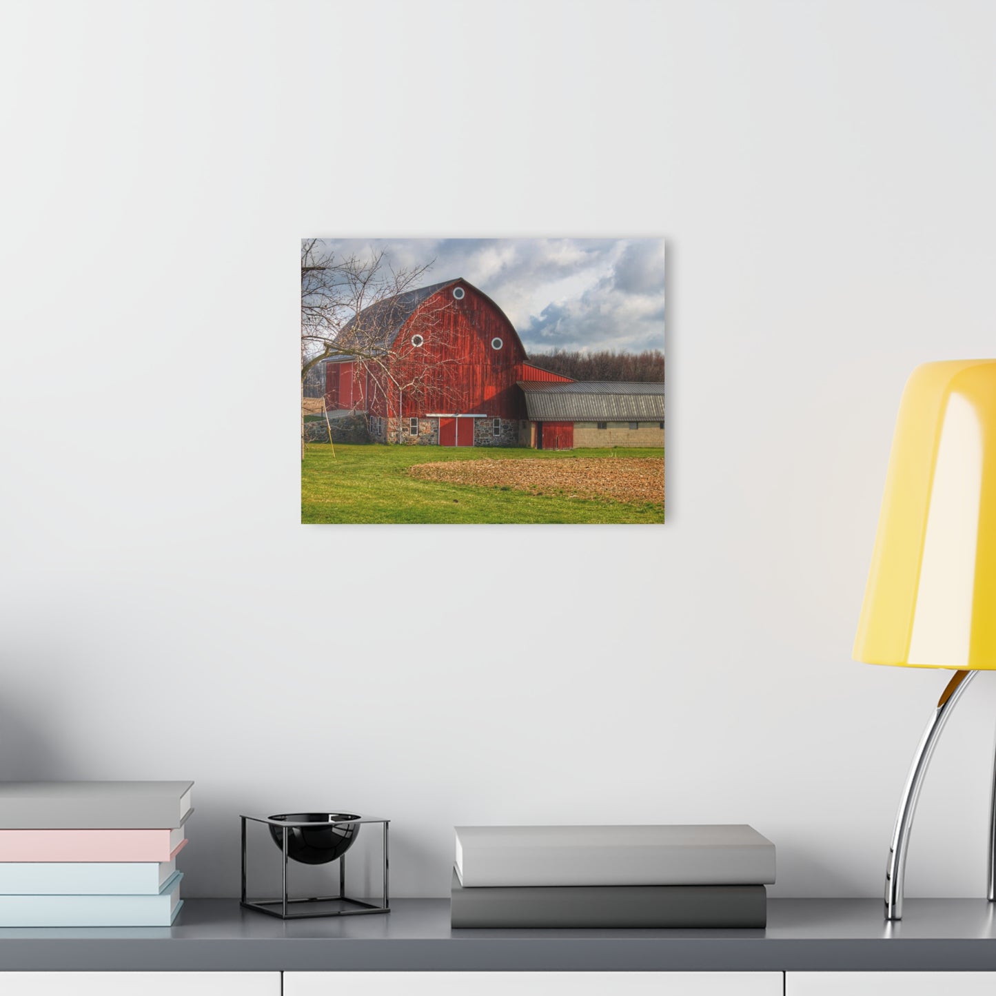 U R There Photography Clear Lake Road Fieldstone Red Rustic Farmhouse Acrylic Wall Print