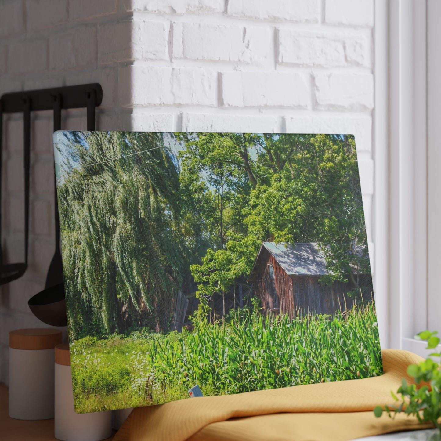 U R There Photography Roadside Ruin Rustic Farmhouse Tempered-Glass Cutting Board