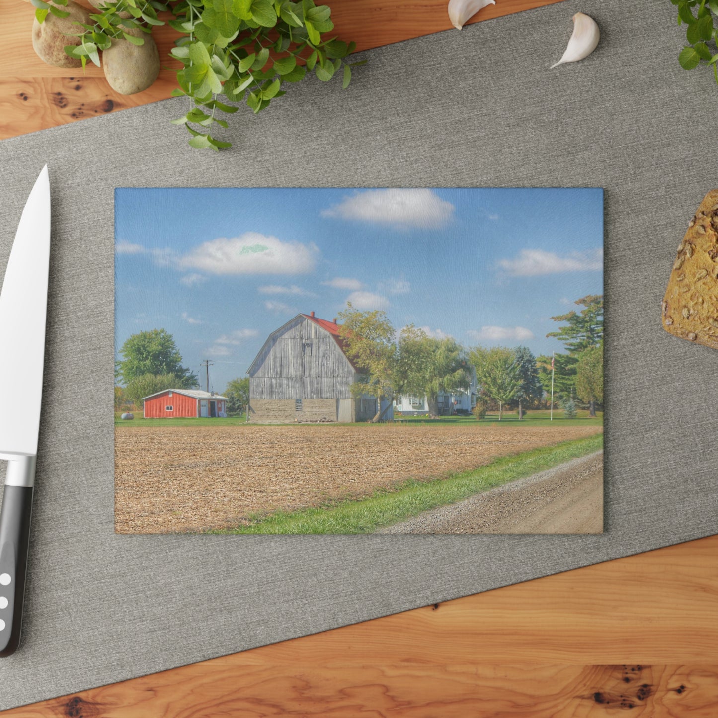 U R There Photography Sheridan Line Road Grey I Rustic Farmhouse Tempered-Glass Cutting Board