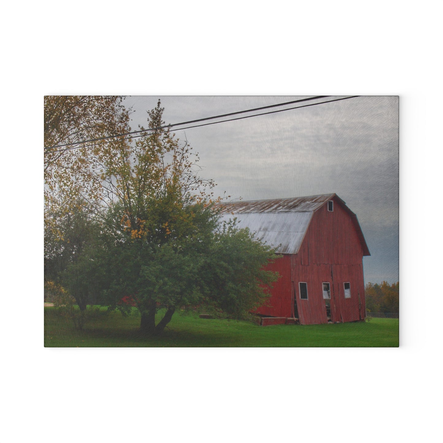 U R There Photography Perry Road Tilted Red Rustic Farmhouse Tempered-Glass Cutting Board