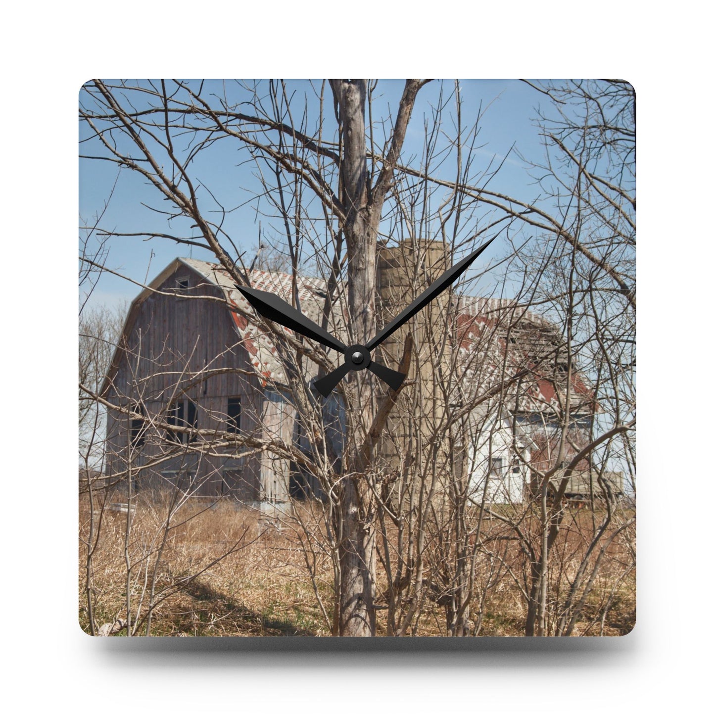 U R There Photography Hill Road Hidden Grey III Rustic Farmhouse Acrylic Analog Wall Clock