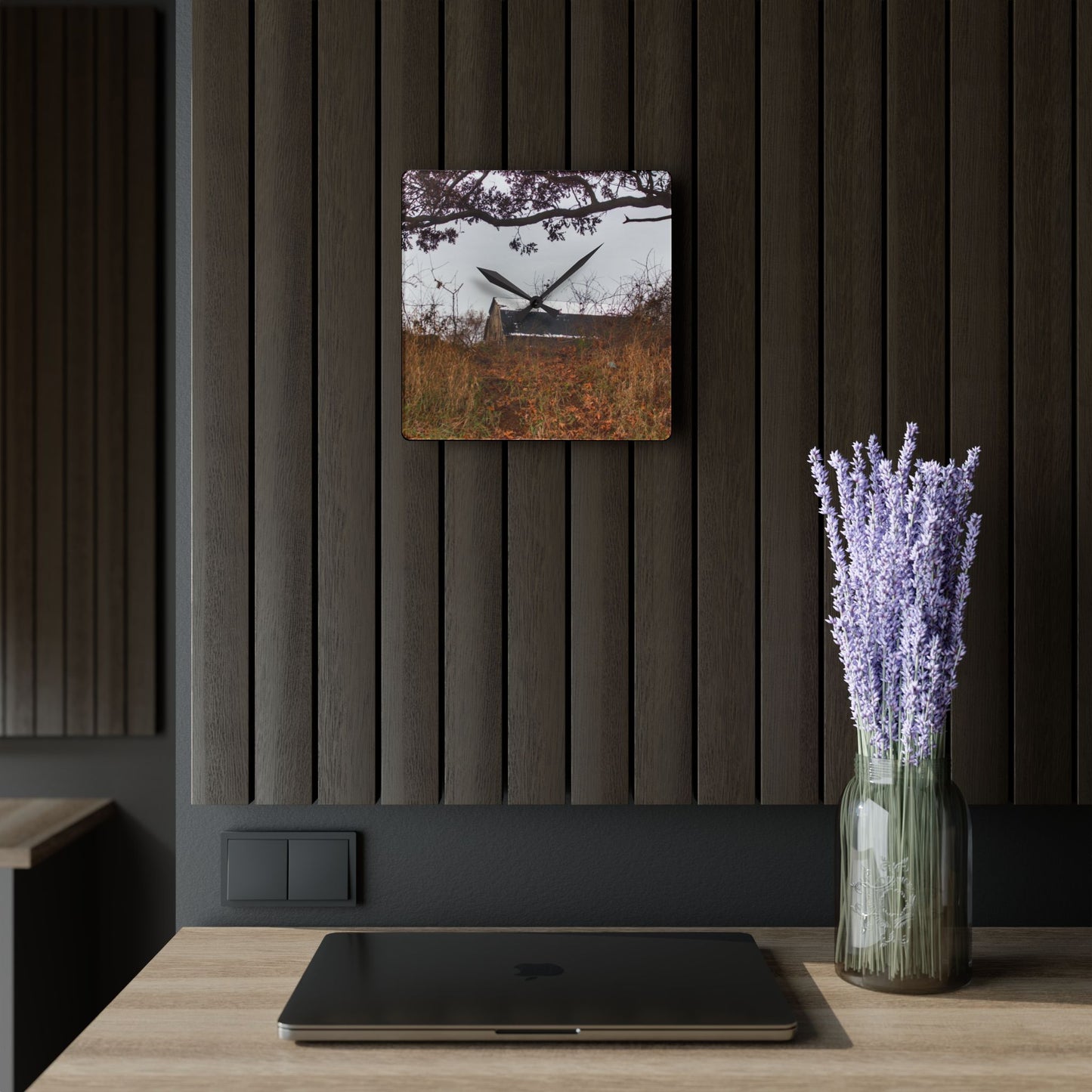 U R There Photography North Oxford Road Grey II Rustic Farmhouse Acrylic Analog Wall Clock