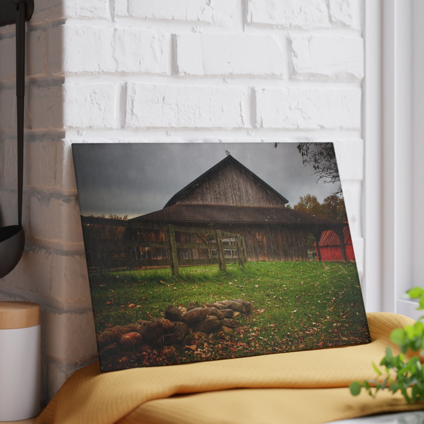 U R There Photography Chalet Grey II Rustic Farmhouse Tempered-Glass Cutting Board