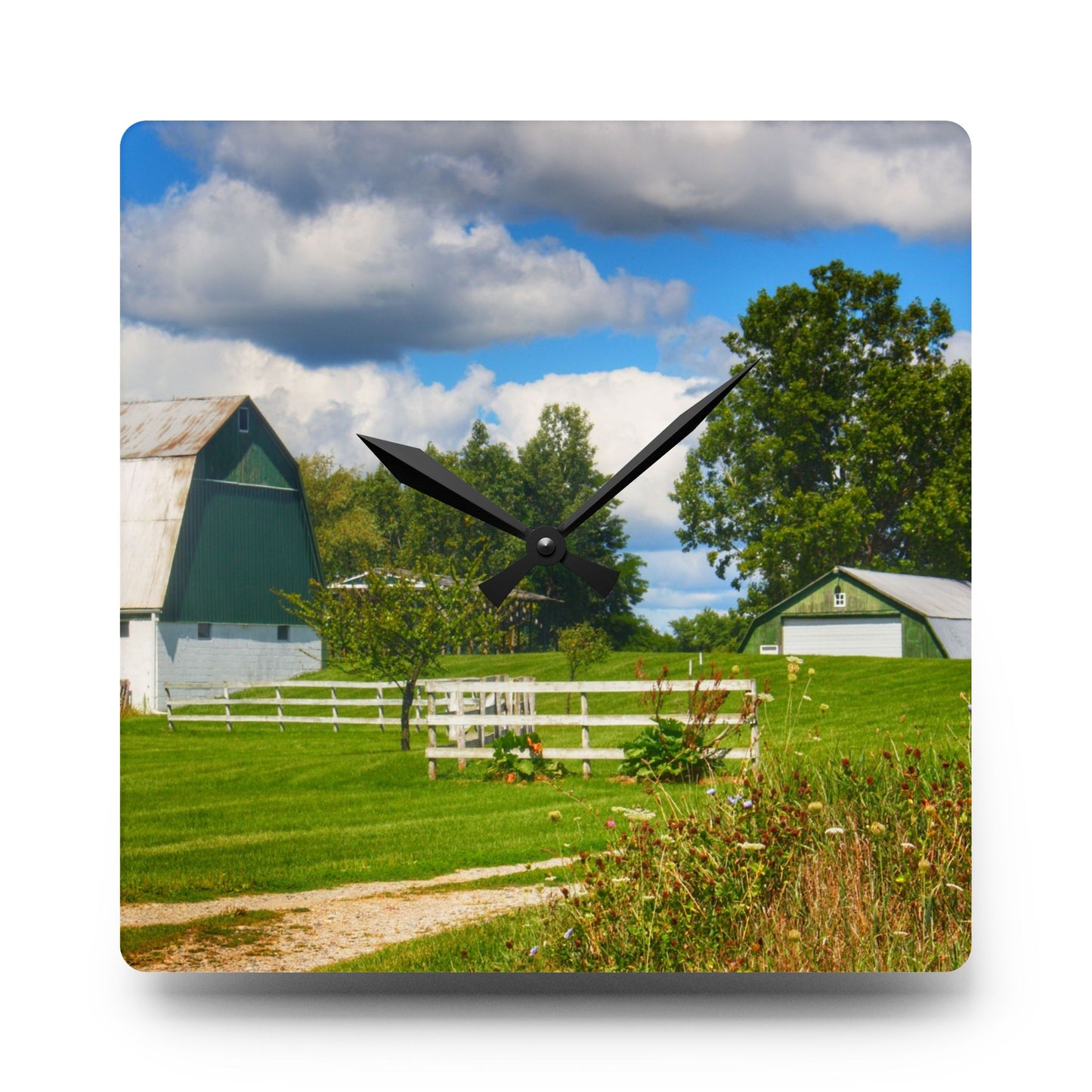U R There Photography Hough Road Greens Rustic Farmhouse Acrylic Analog Wall Clock
