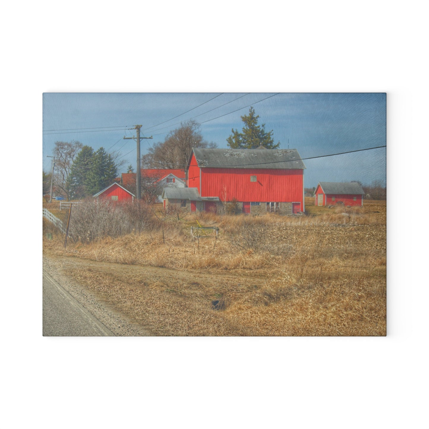U R There Photography West Brown Road Red Rustic Farmhouse Tempered-Glass Cutting Board
