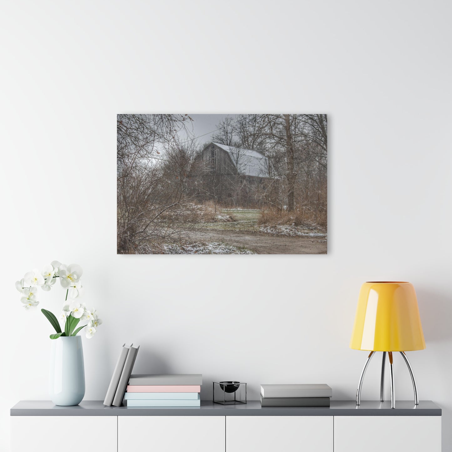 U R There Photography Bishop Road Winter Grey Rustic Farmhouse Acrylic Wall Print 14 "x 11"