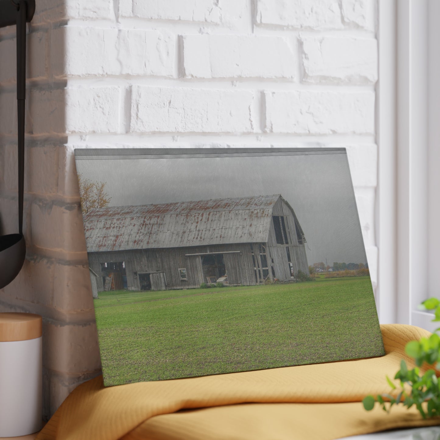 U R There Photography Bradford Road Grey Rustic Farmhouse Tempered-Glass Cutting Board