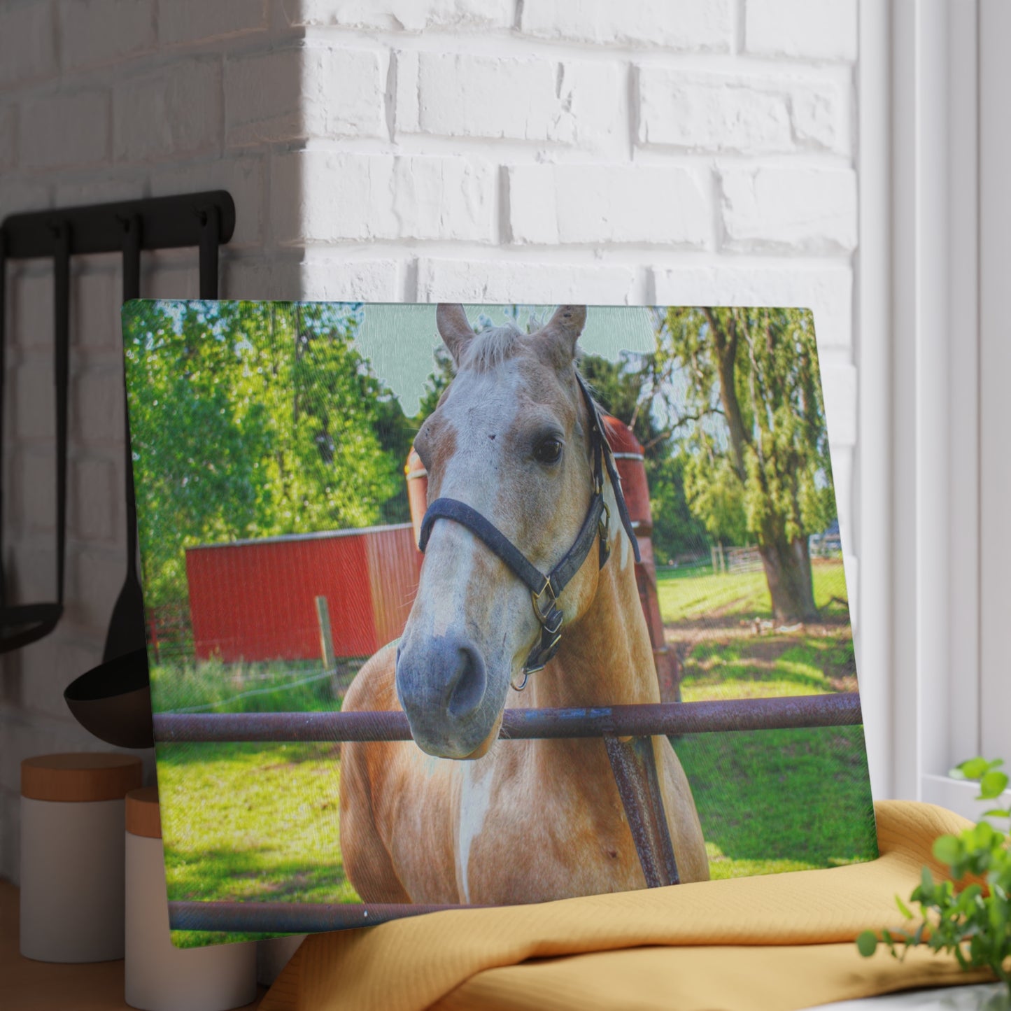 U R There Photography White Cream Mare of Hollenbeck Rustic Farmhouse Tempered-Glass Cutting Board