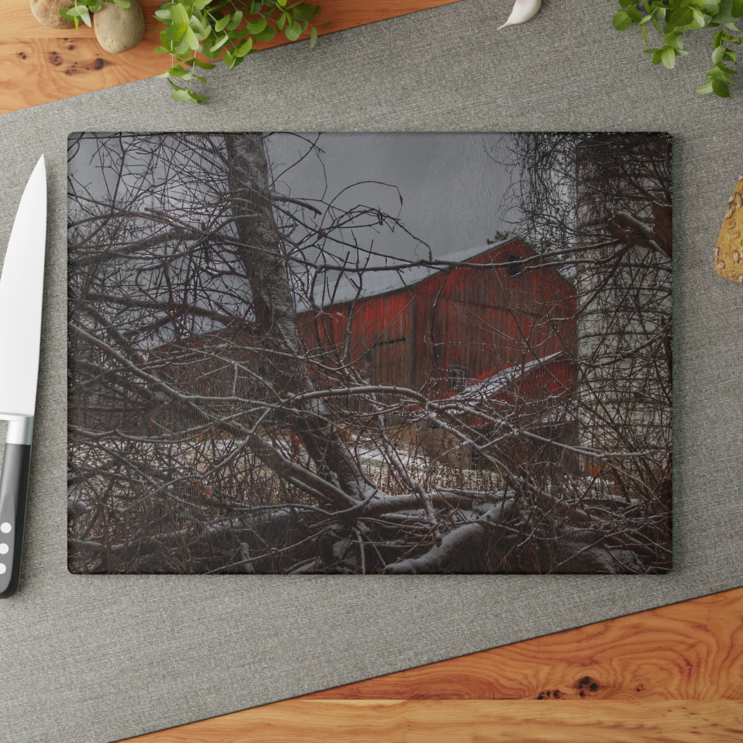 U R There Photography Sandhill Road Hidden Red II Rustic Farmhouse Tempered-Glass Cutting Board