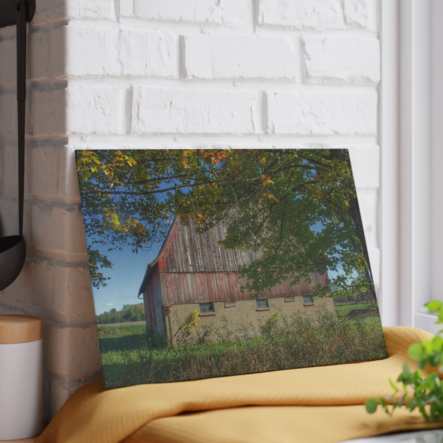 U R There Photography Byington Road Red I Rustic Farmhouse Tempered-Glass Cutting Board