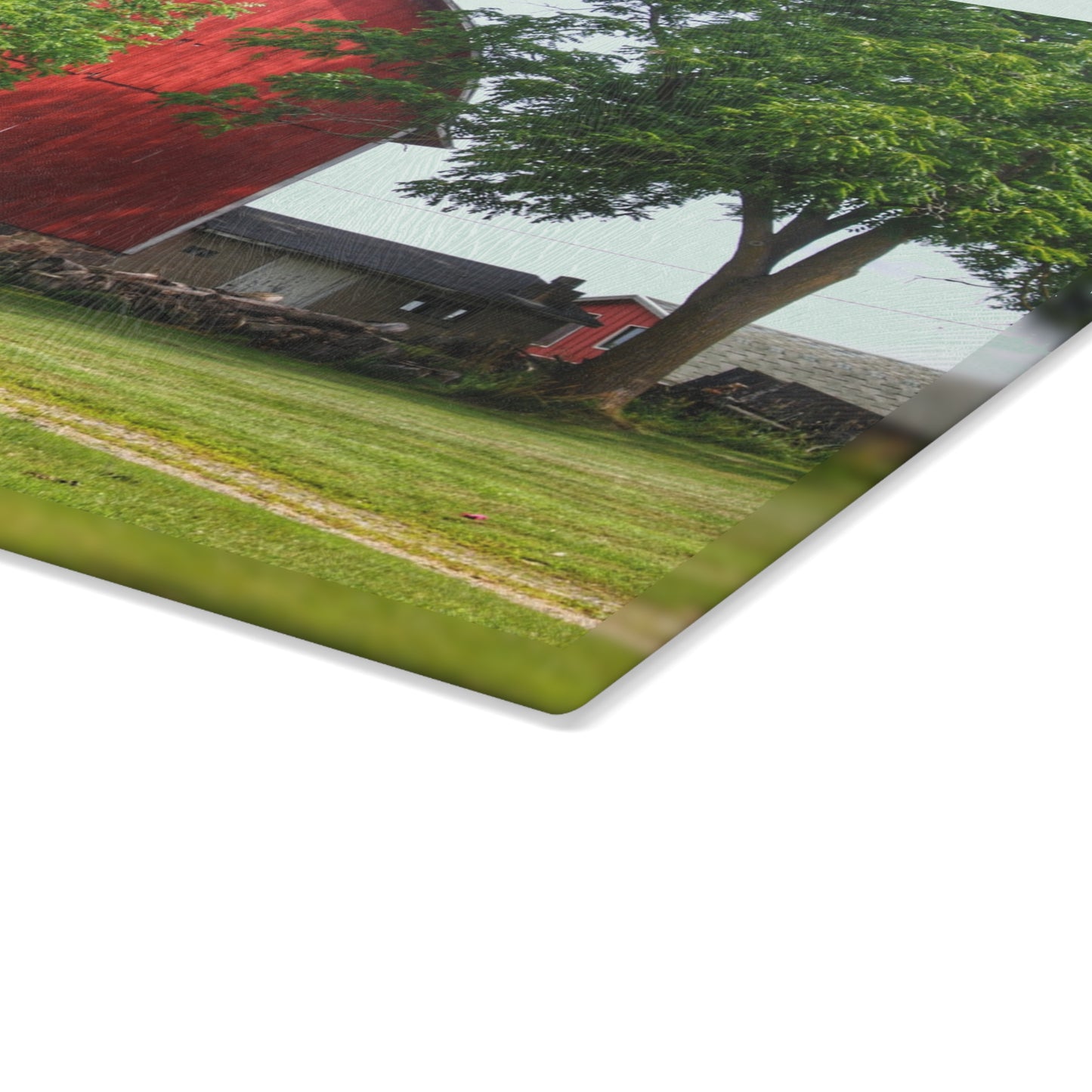 U R There Photography Summer Fieldstone Red Rustic Farmhouse Tempered-Glass Cutting Board