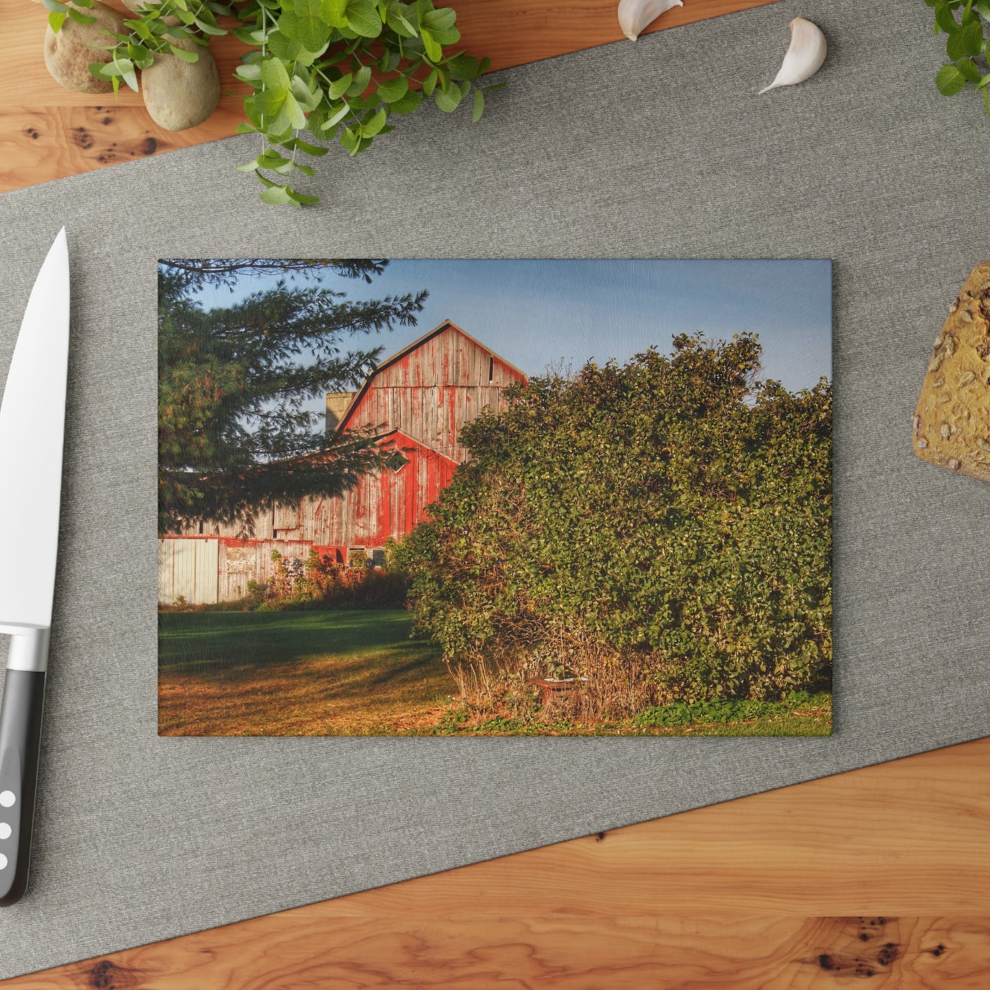 U R There Photography Cade Road Red II Rustic Farmhouse Tempered-Glass Cutting Board