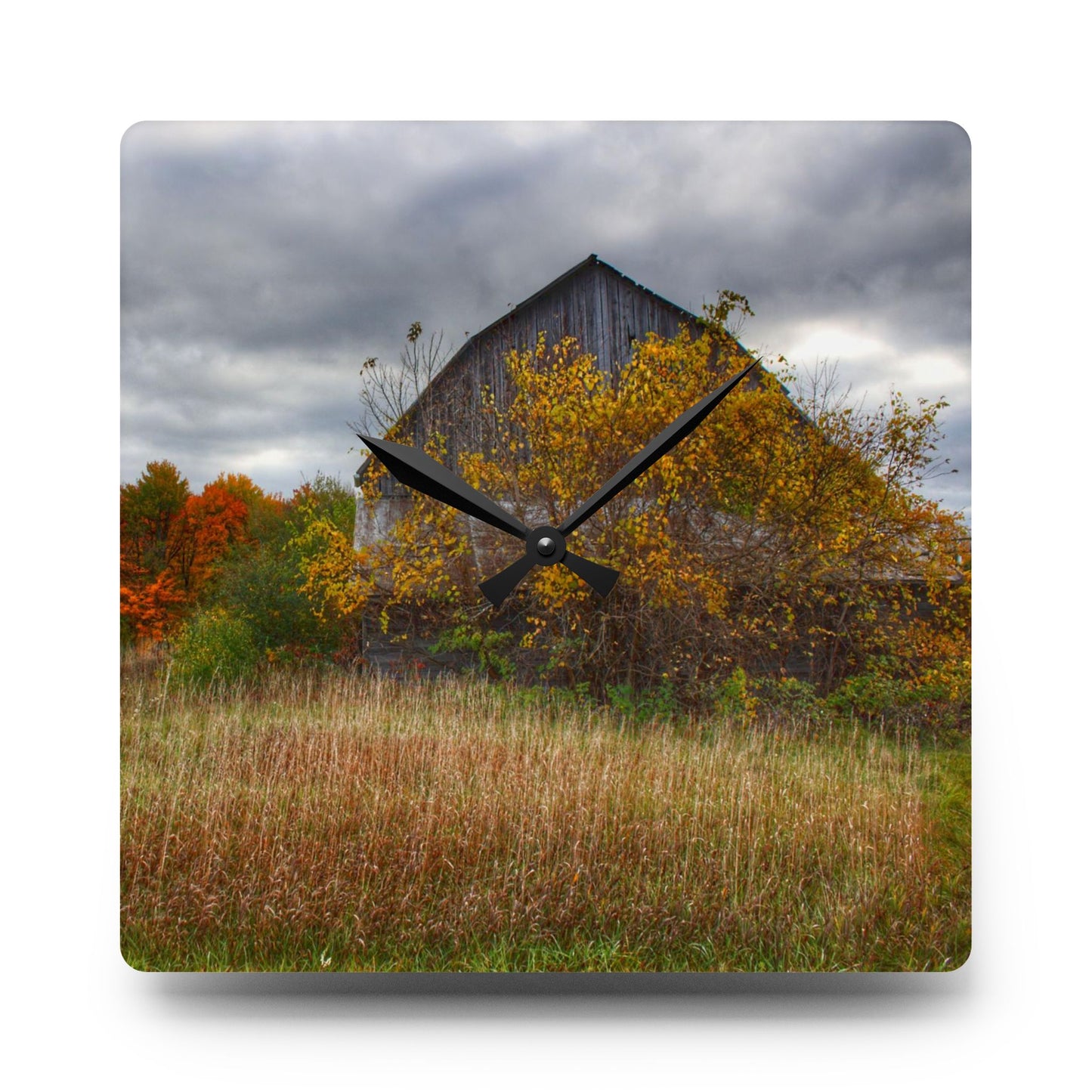 U R There Photography Church Road Grey II Rustic Farmhouse Acrylic Analog Wall Clock