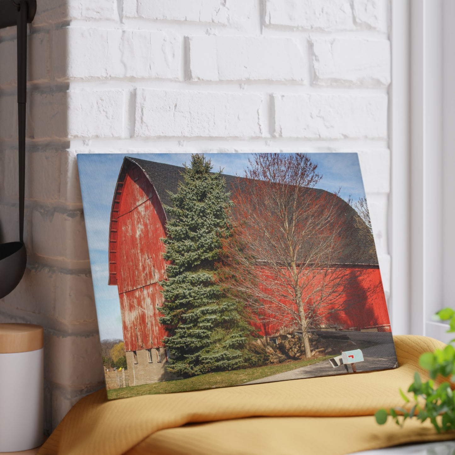 U R There Photography West Sutton Road Red Rustic Farmhouse Tempered-Glass Cutting Board