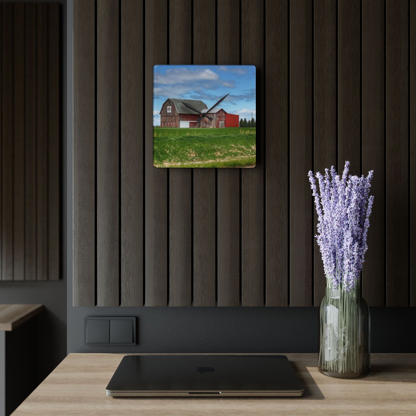 U R There Photography Unionville Reds Rustic Farmhouse Acrylic Analog Wall Clock