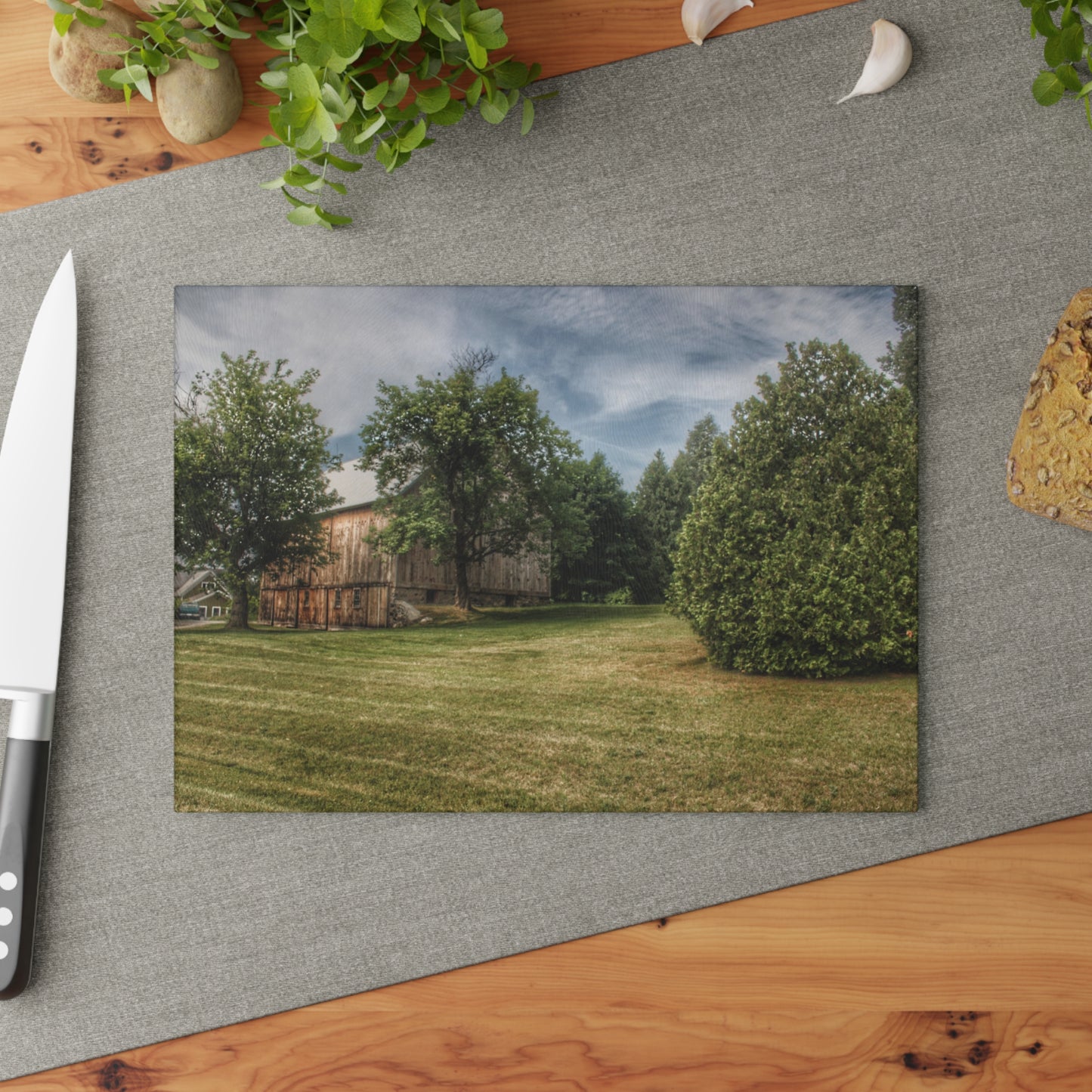 U R There Photography Thistle Valley Weathered Grey Rustic Farmhouse Tempered-Glass Cutting Board